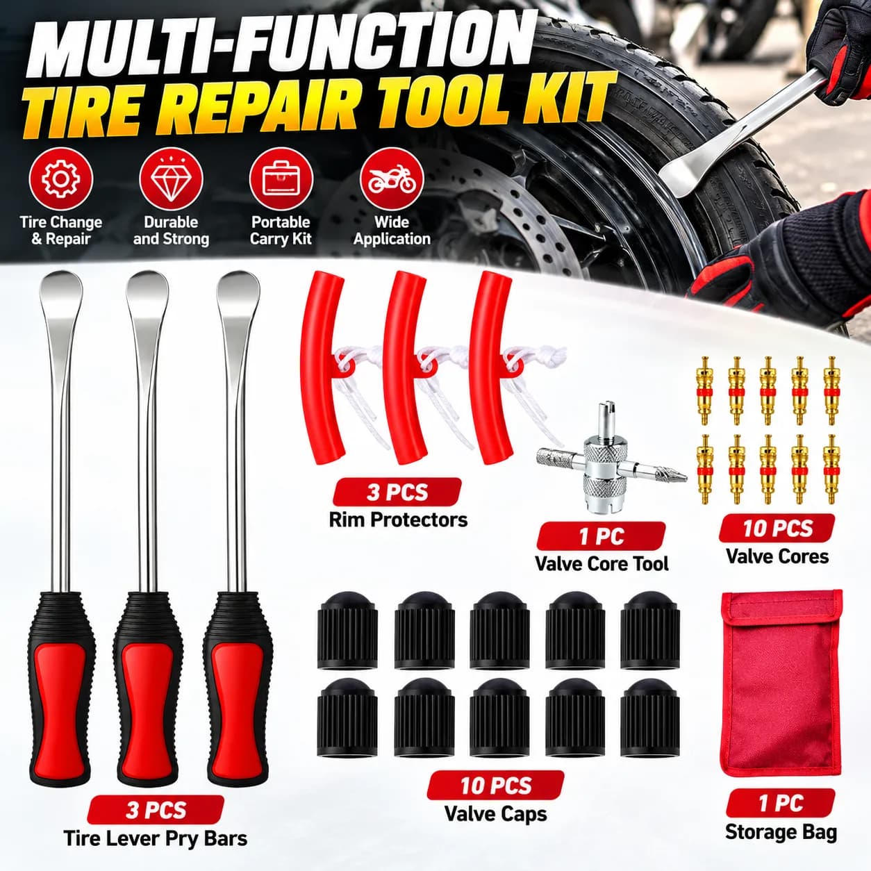 Pied-de-biche en acier au carbone robuste et kit d'outils de réparation automobile