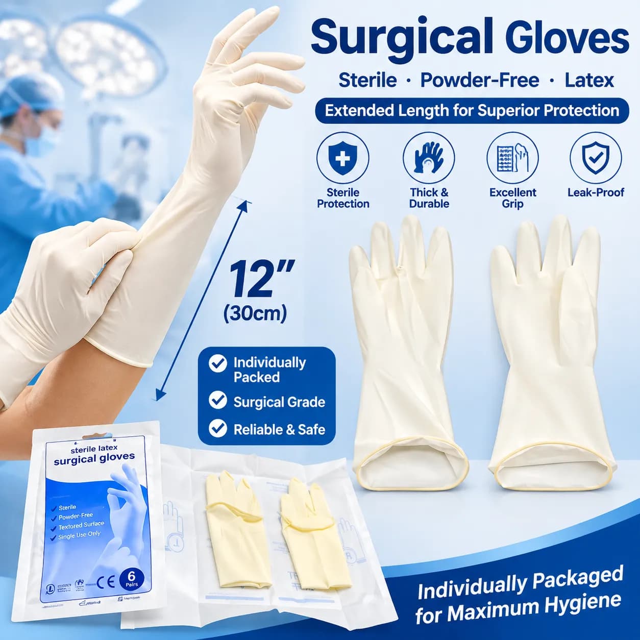 Gants en latex jetables – poudrés et non poudrés, stériles et non stériles