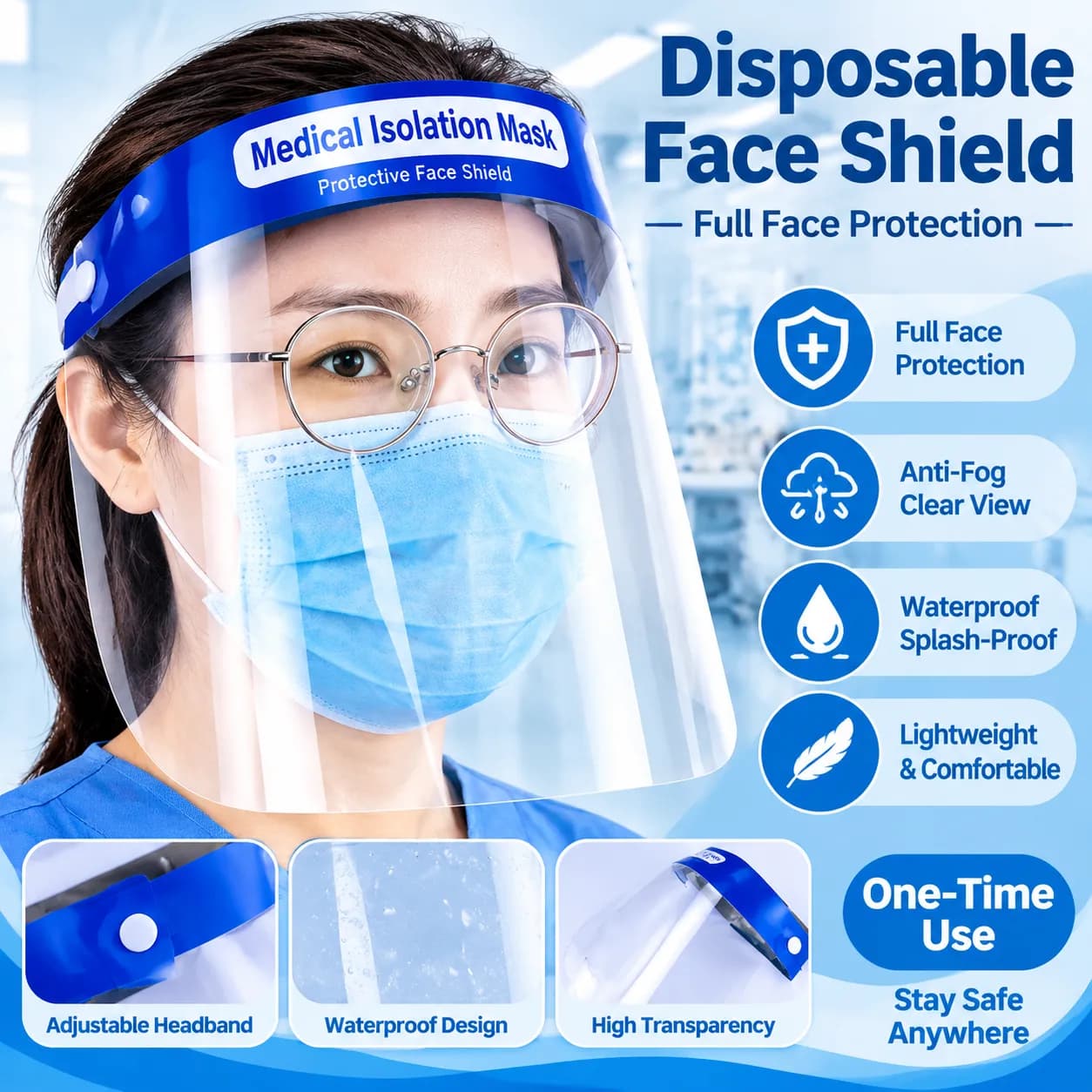 Visière de protection faciale en PVC transparent avec bandeau