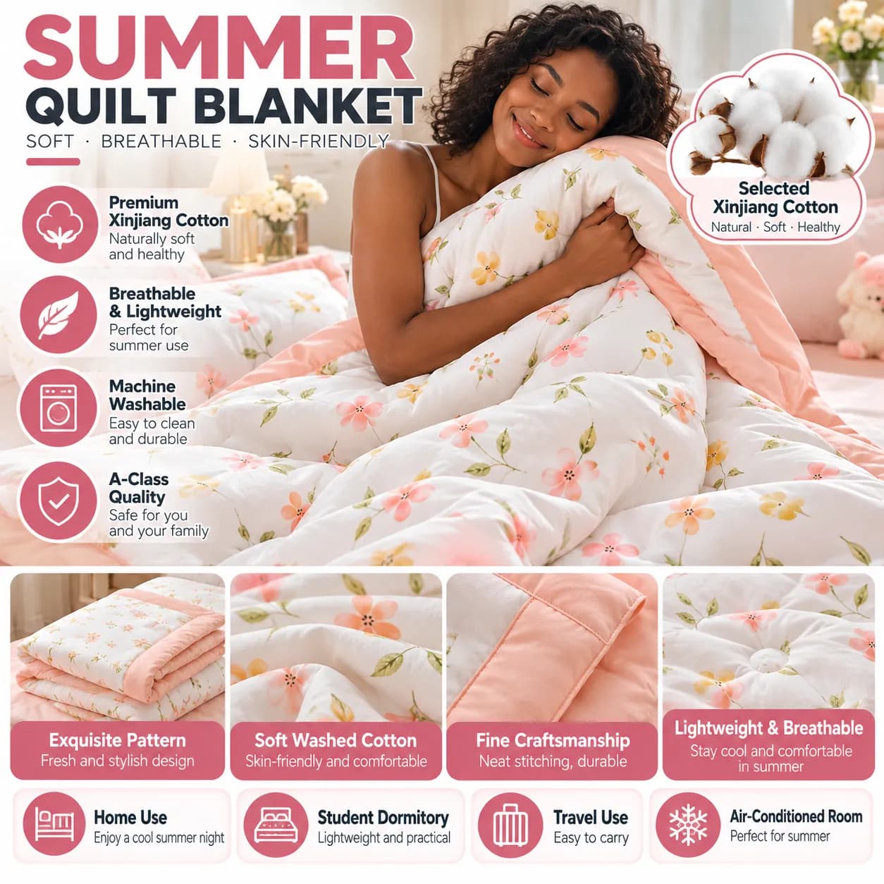 Couette imprimée rembourrée en coton doux pour maison, bureau et dortoir