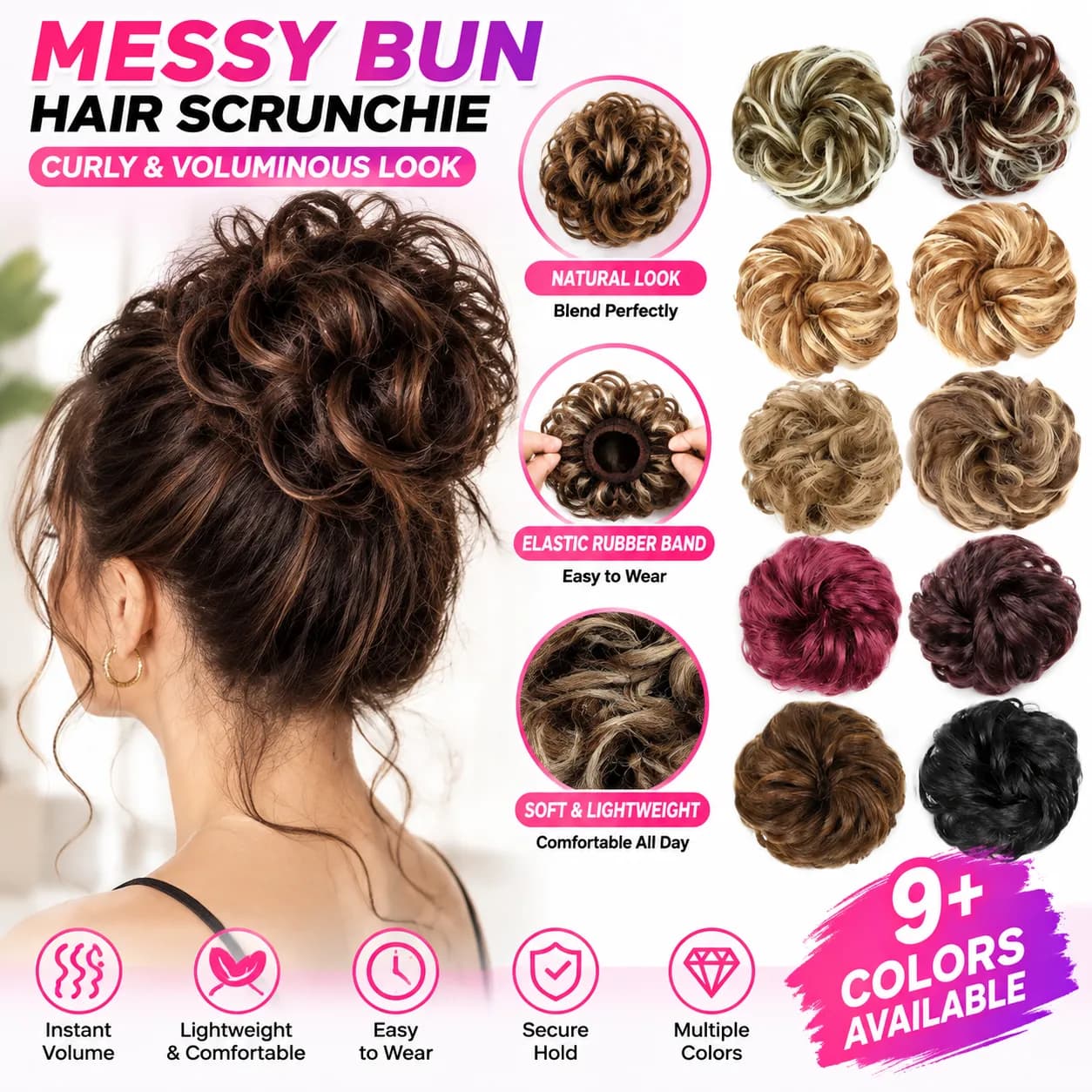 Extension chignon en cheveux synthétiques résistants à la chaleur pour femmes - Multi-couleurs en gros