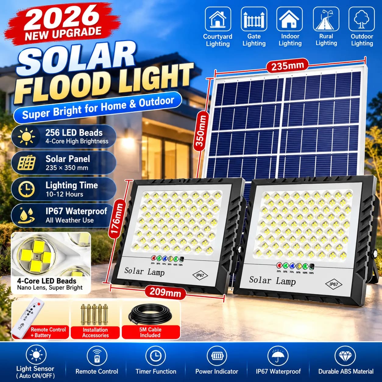 High-Brightness Solar Flood Light with Remote Control