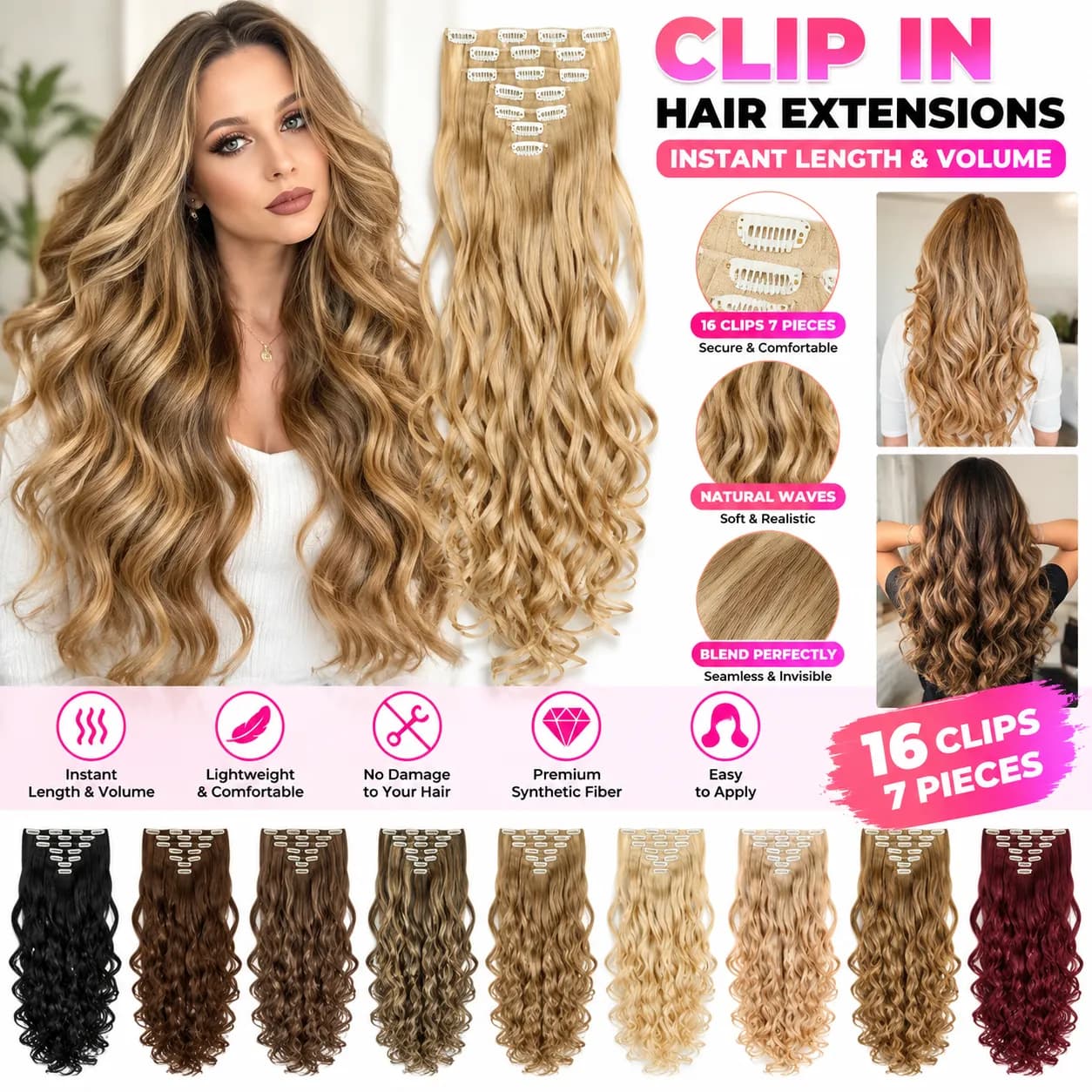 Extension capillaire synthétique premium résistante à la chaleur – 56 cm bouclée, 130 g, 40+ couleurs