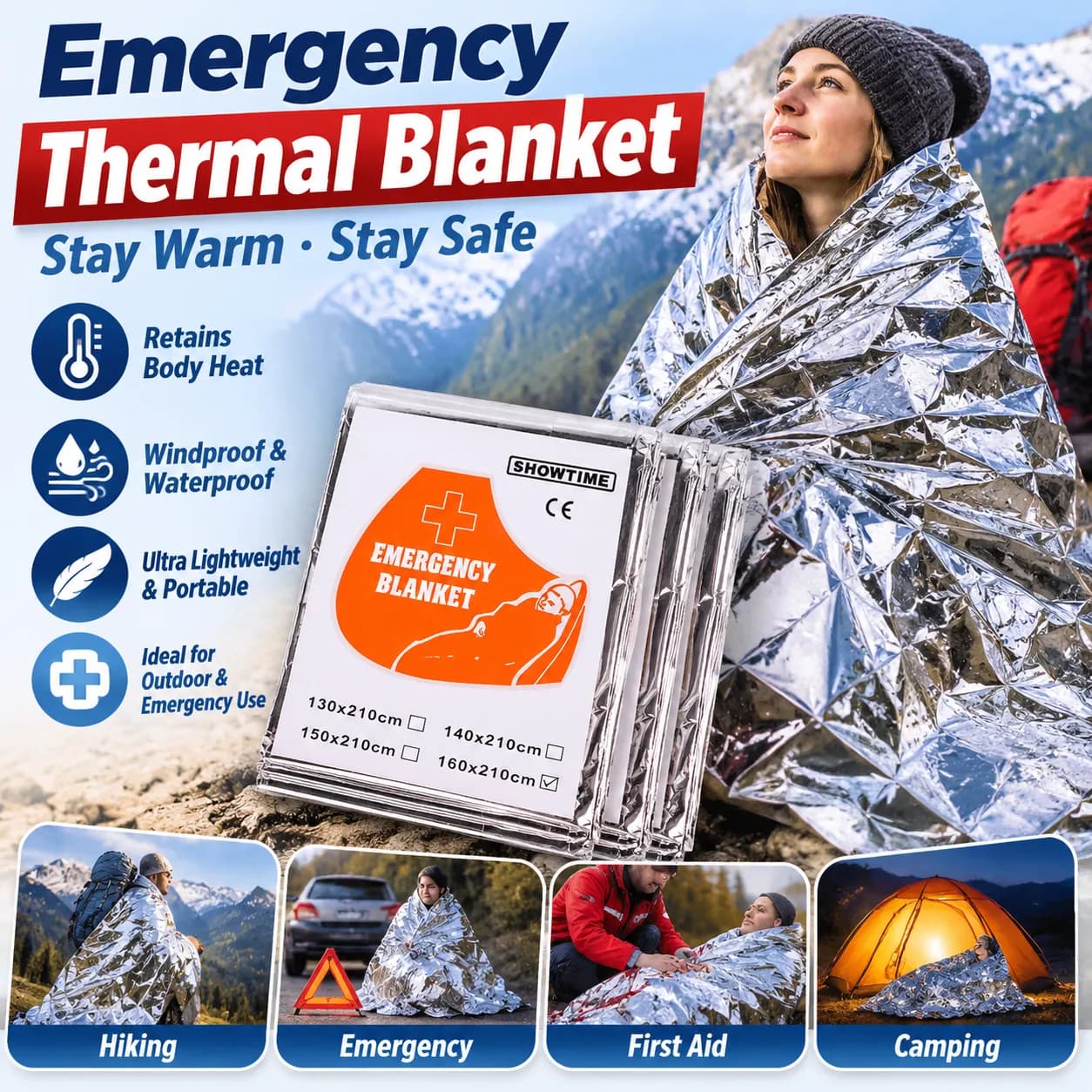 Couverture thermique d'urgence – feuille de survie compacte en aluminium pour extérieur, premiers secours et kits de catastrophe