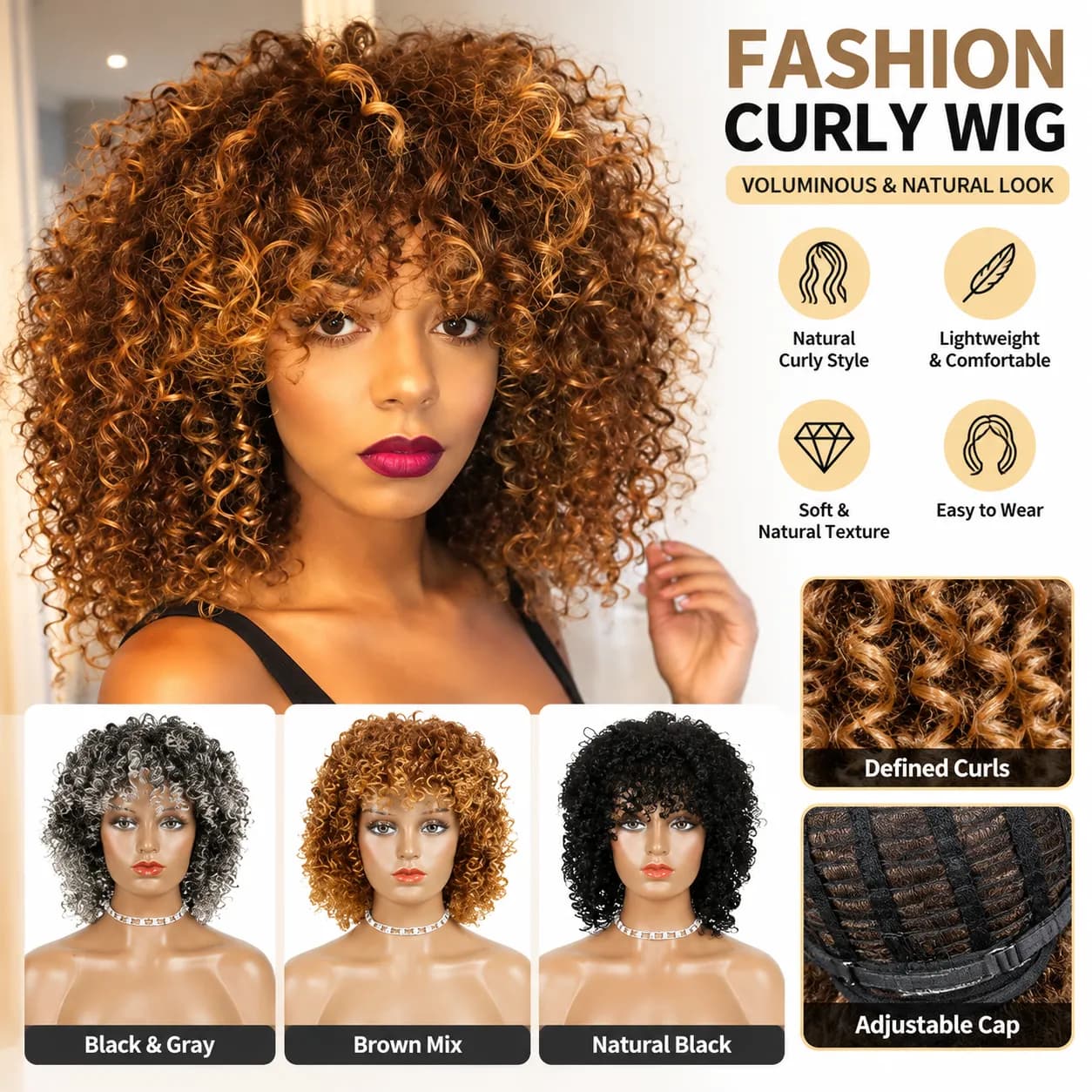 Perruque synthétique résistante à la chaleur style exotique pour femme – Plusieurs couleurs