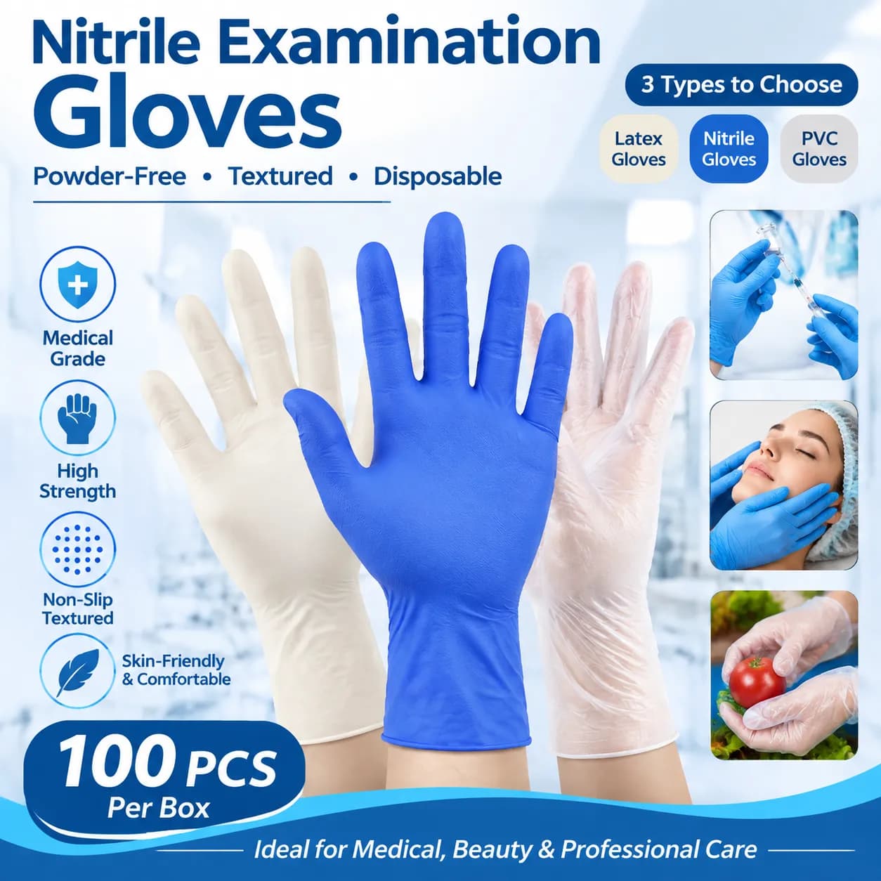 Gants d'examen en caoutchouc jetables pour usage médical et industriel