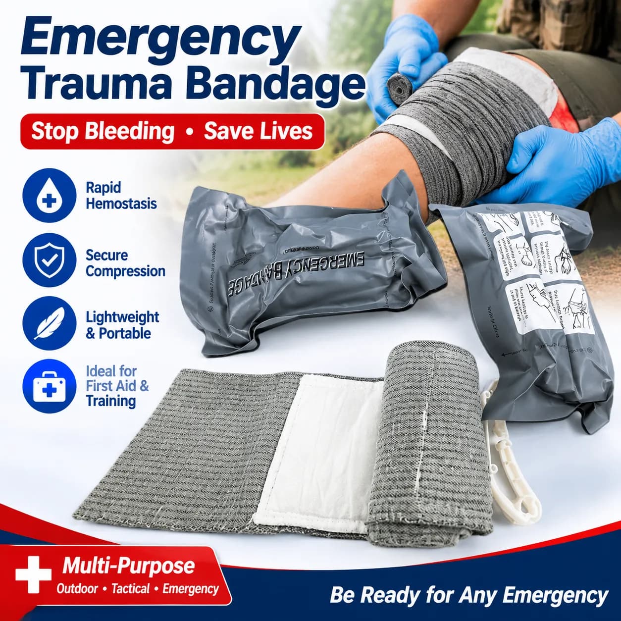 Bande de compression pour traumatisme d'urgence pour formation aux premiers secours
