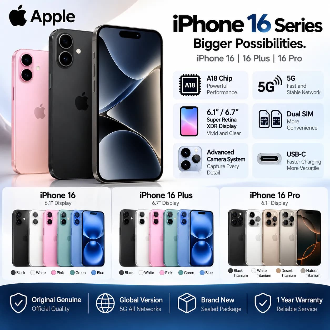 iphone 16 Premium Smartphone with Dynamic Island Display — Multiple Colors & Storage Options