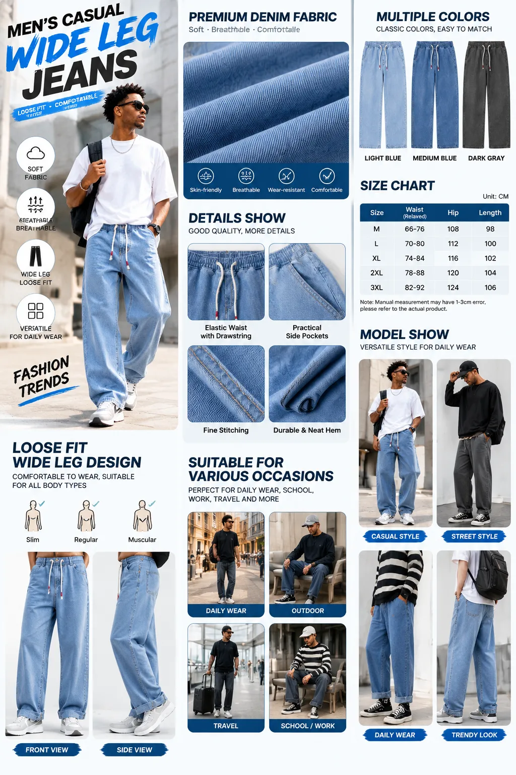 Pantalon en jean droit pour homme – délavé, S–5XL, 5 couleurs — détail 1