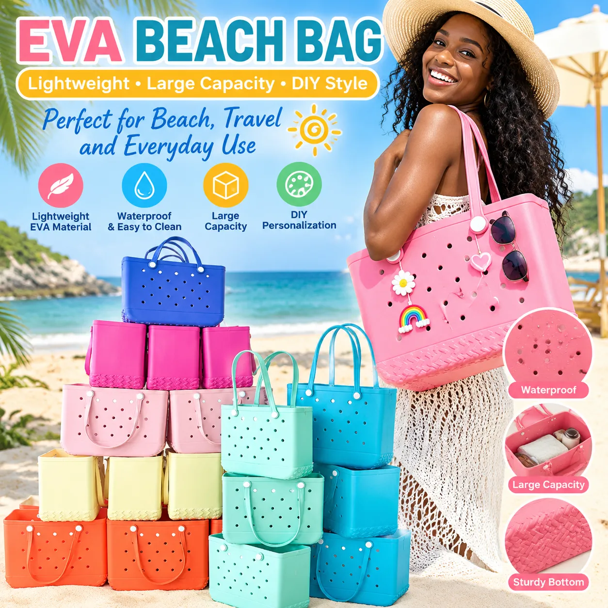 EVA Waterproof Tote Bag – Lightweight Jelly Beach Bag for Wholesale