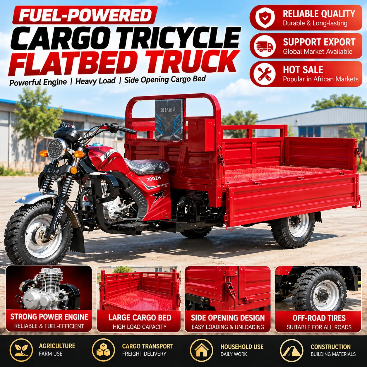 Heavy-Duty Cargo Tricycle 300cc Engine 600kg Load Capacity