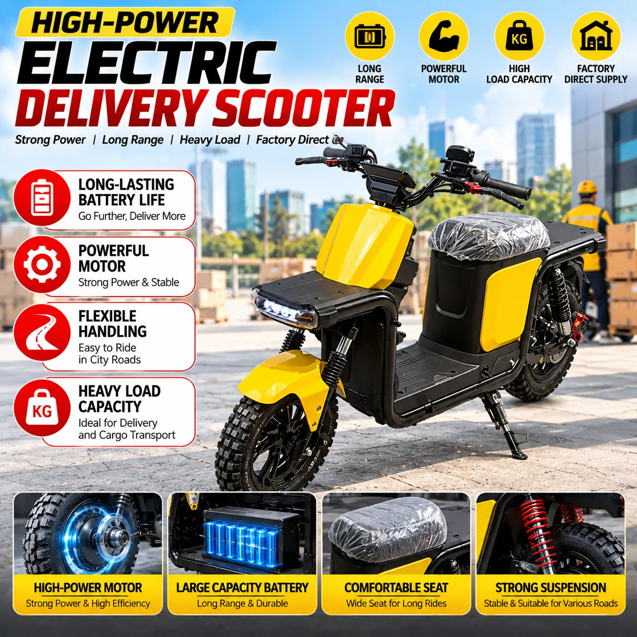 Electric Cargo Tricycle 2000W Motor 60km/h 85kg
