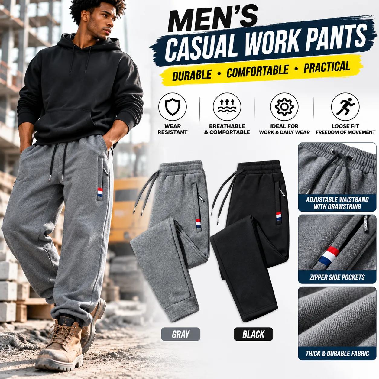 Men's Fleece-Lined Casual Jogger Pants – Loose Fit, Drawstring, Straight or Cuffed
